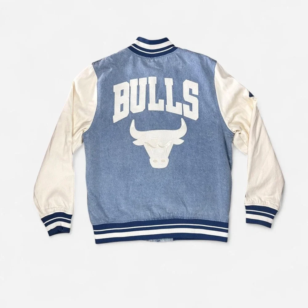 Vintage Chicago Bulls Denim Varsity Jacket Blue White Size L